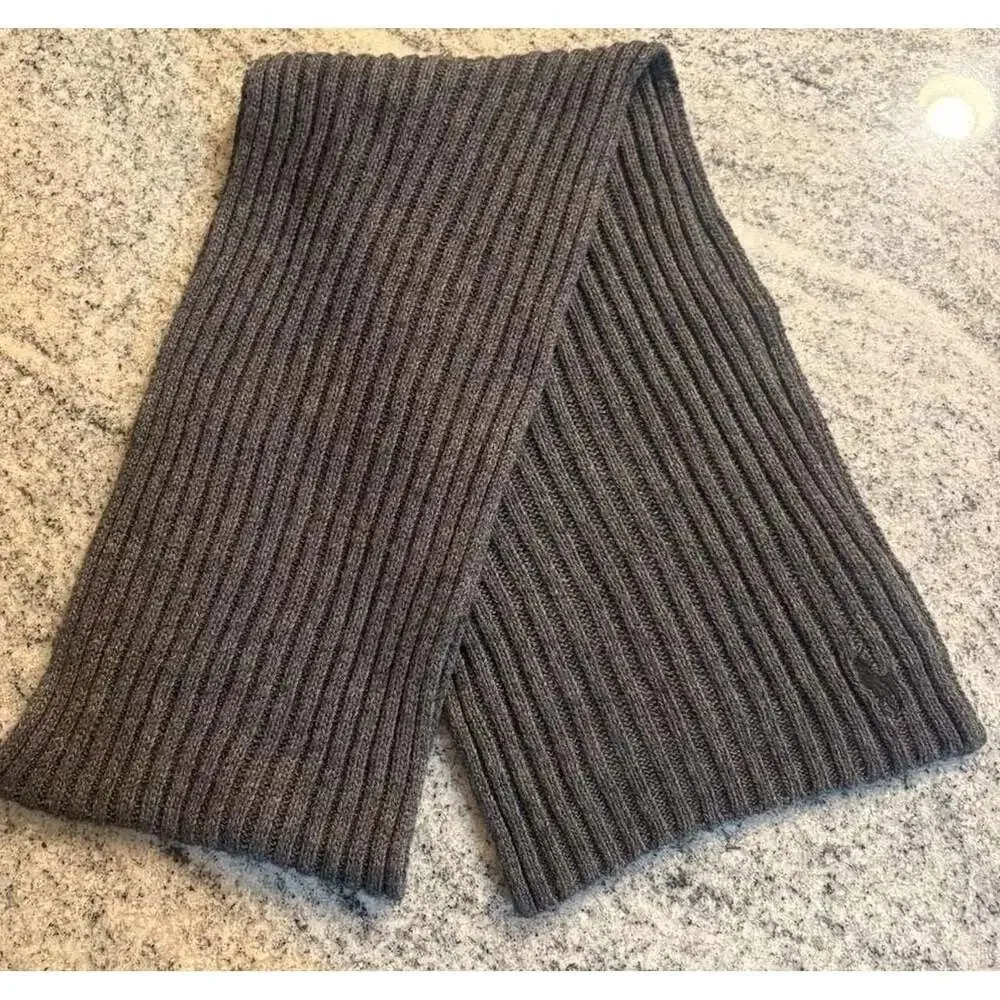 Polo Ralph Lauren Ribbed Lambswool Blend Scarf Charcoal Gray